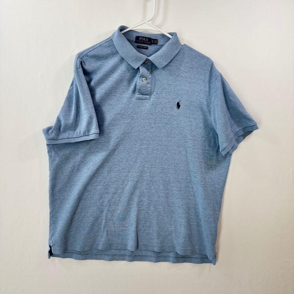 Polo Ralph Lauren Mens XL Custom Slim Fit Blue Heather Cotton Polo Shirt